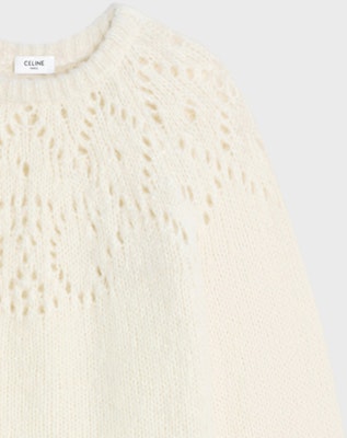 (Women) CELINE SS24 White Knitted Pullover with Hollow-Out Design. 2AE0J798X-01OW Purchase (Women) CELINE SS24 White Knitted Pullover with Hollow-Out Design. 2AE0J798X-01OW