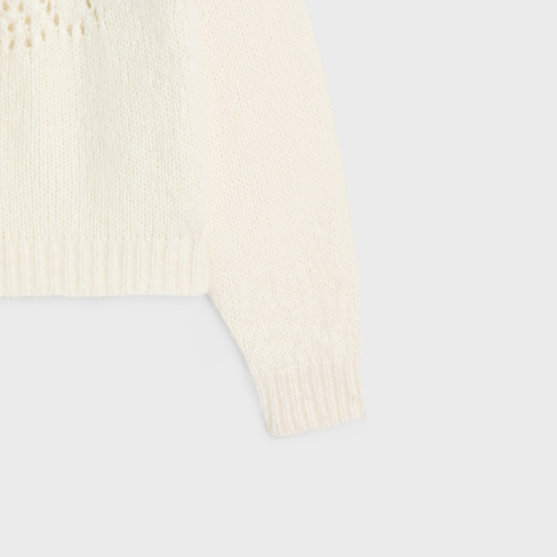 Sizing (Women) CELINE SS24  White Knitted Pullover with Hollow-Out Design. 2AE0J798X-01OW