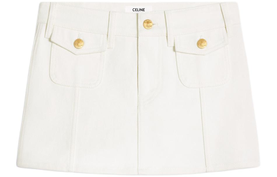 (Women) CELINE SS24  White Low-Waist Denim Mini Skirt with Zipper Pocket. 2S330360W-01OQ