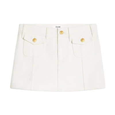 (Women) CELINE SS24 White Low-Waist Denim Mini Skirt with Zipper Pocket. 2S330360W-01OQ