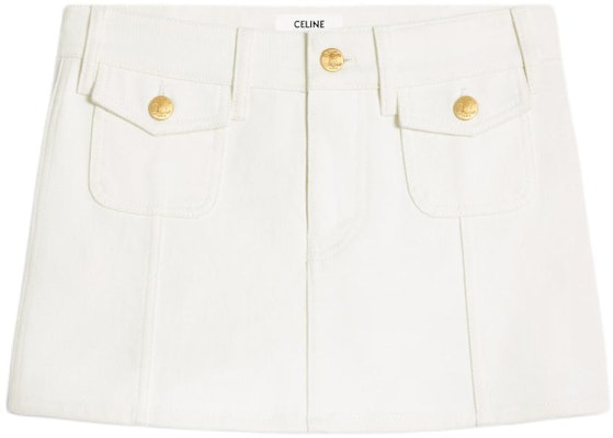(Women) CELINE SS24 White Low-Waist Denim Mini Skirt with Zipper Pocket. 2S330360W-01OQ Order (Women) CELINE SS24 White Low-Waist Denim Mini Skirt with Zipper Pocket. 2S330360W-01OQ
