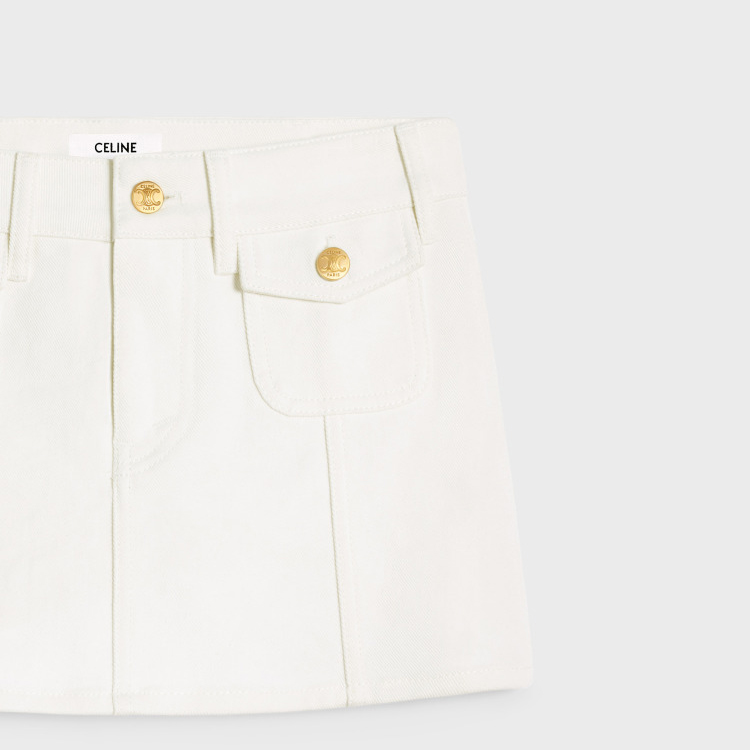 Sizing (W) CELINE SS24 白色低腰牛仔迷你裙附拉鍊口袋. 2S330360W-01OQ
