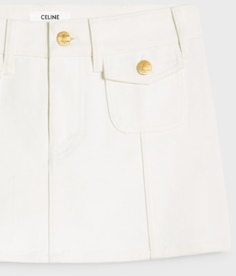 (Women) CELINE SS24 White Low-Waist Denim Mini Skirt with Zipper Pocket. 2S330360W-01OQ Sizing (Women) CELINE SS24 White Low-Waist Denim Mini Skirt with Zipper Pocket. 2S330360W-01OQ