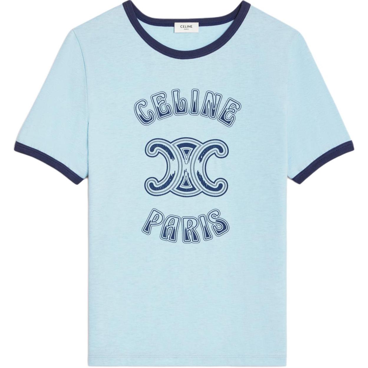 Buy (W) 赛琳 CELINE SS24 标志印花圆领 T 恤 蓝灰色洗涤款 2X97IA258-07YY