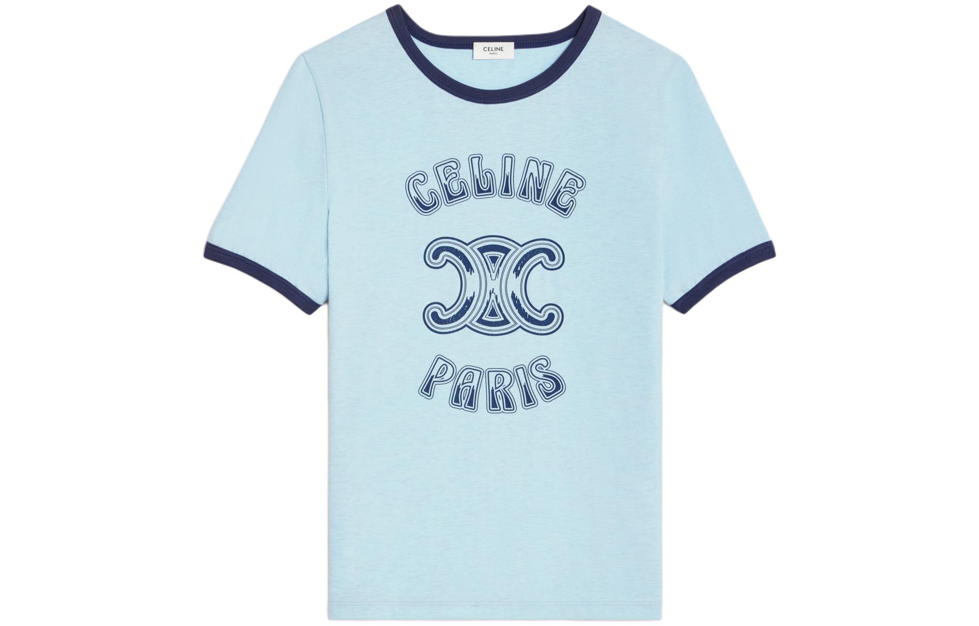 Order (W) 赛琳 CELINE SS24 标志印花圆领 T 恤 蓝灰色洗涤款 2X97IA258-07YY