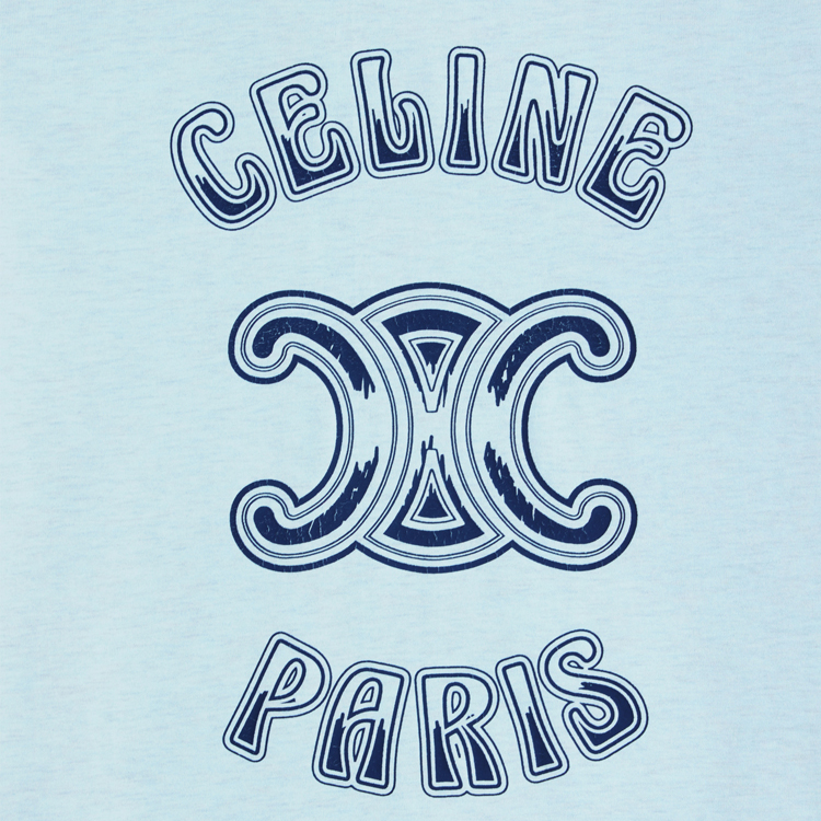 Shop (W) 赛琳 CELINE SS24 标志印花圆领 T 恤 蓝灰色洗涤款 2X97IA258-07YY