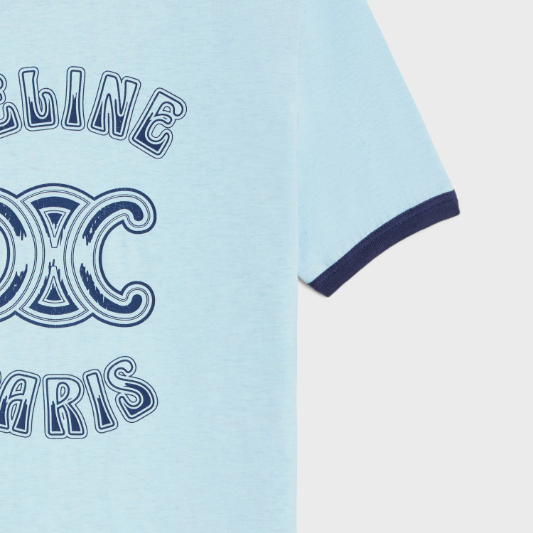 Sizing (W) 赛琳 CELINE SS24 标志印花圆领 T 恤 蓝灰色洗涤款 2X97IA258-07YY