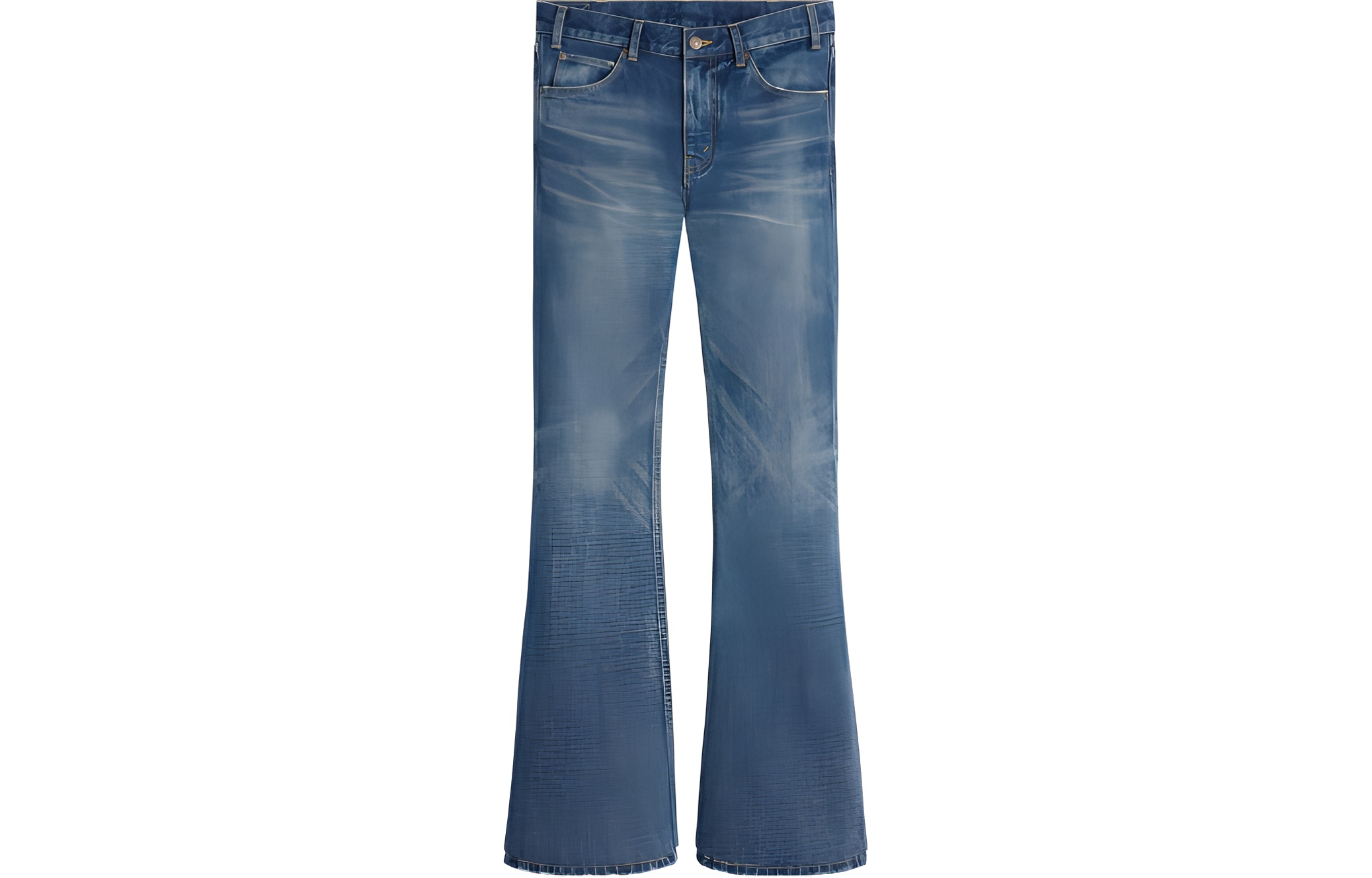(Women) CELINE SS24 Low-Rise Flare Washed Denim Jeans with Raw Hem for Women Blue. 2N06B365M-07DU