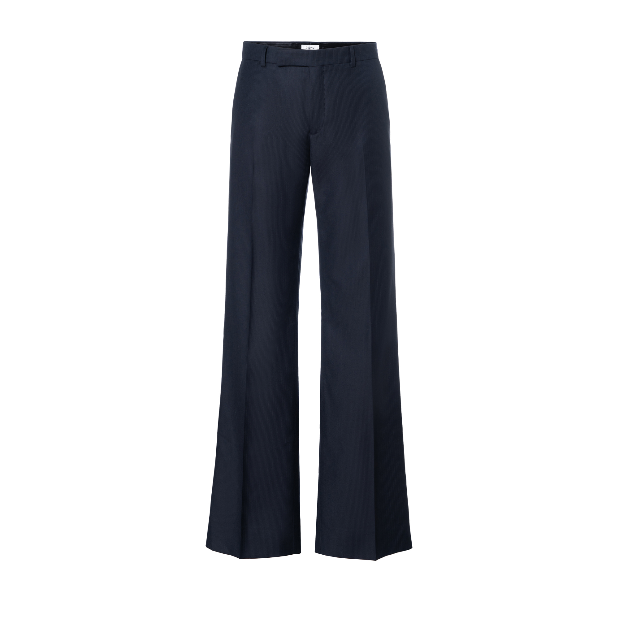 (Women) CELINE SS24 Solid Pleated Mid-Waist Straight-Leg Pants Women Navy Blue 2P63A766W-07DN