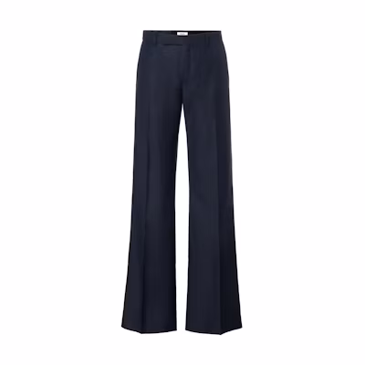 (Women) CELINE SS24 Solid Pleated Mid-Waist Straight-Leg Pants Women Navy Blue 2P63A766W-07DN