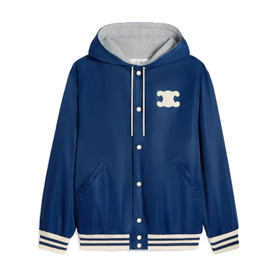 (Women) Celine SS24 Striped Logo Patch Hooded Jacket in Sky Blue 2W17B227R-07MR