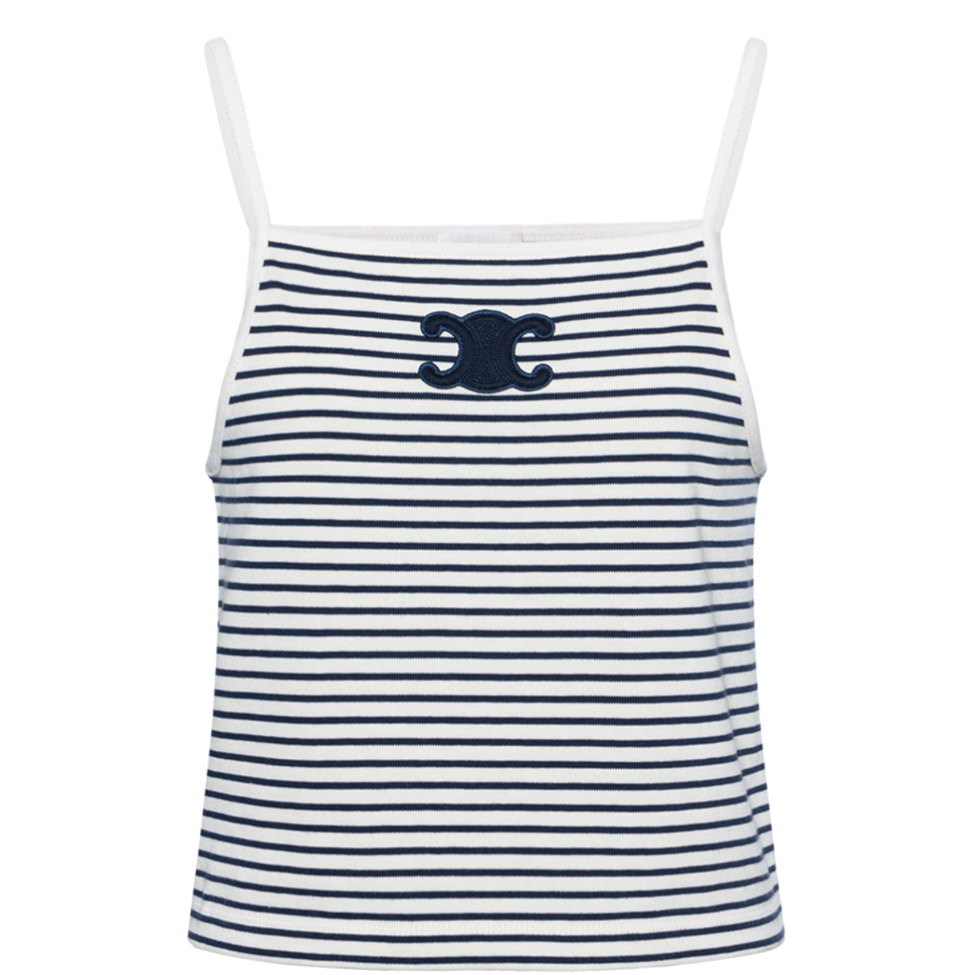 (Women) CELINE SS24 Striped Logo Patch Knit Tank Top Women’s Fluorescent White. 2X36N528Z-01MA