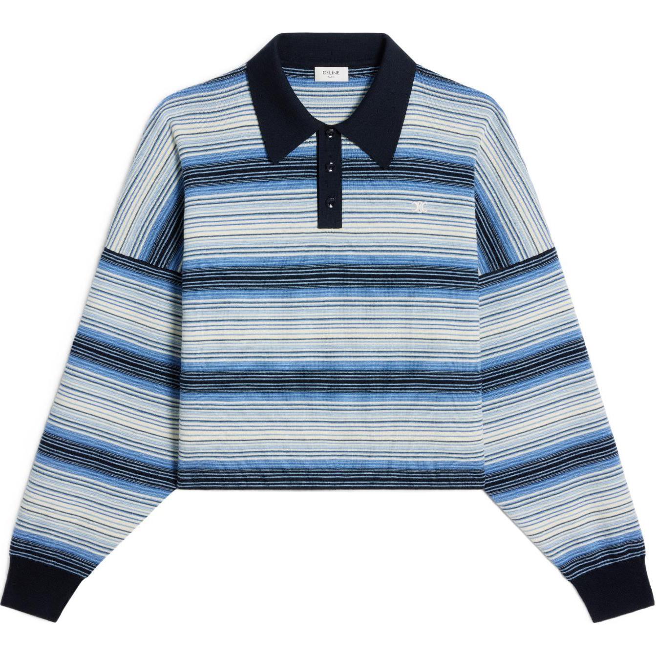 (Women) CELINE SS24 Striped Single-Breasted Oversized Long-Sleeve Sweater Blue Women. 2AO9A099O-05LB
