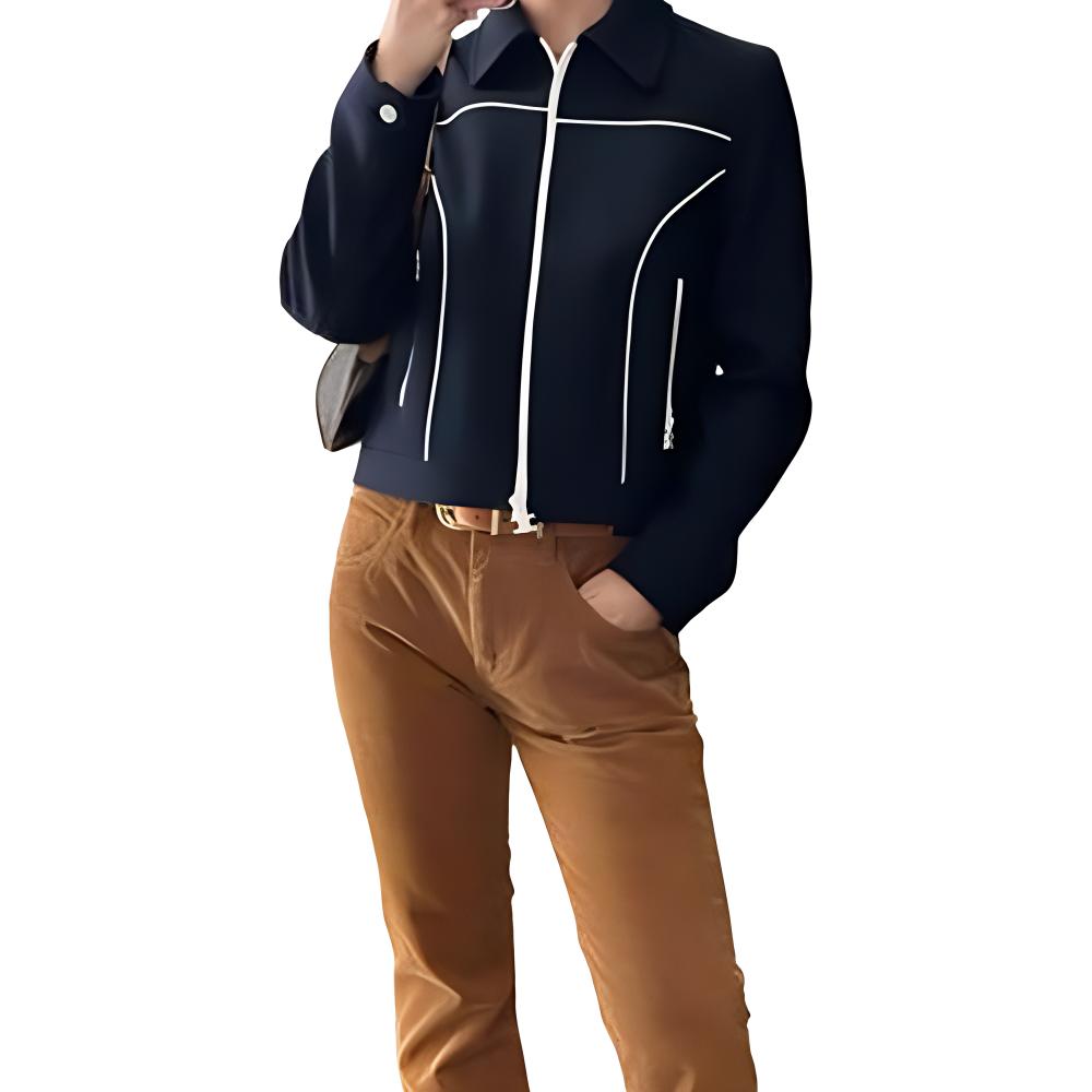 (Women) CELINE SS25  Navy Blue Contrast Pleated Zip Long Sleeve Jacket. 2V27V649Y-07MR 圖 4