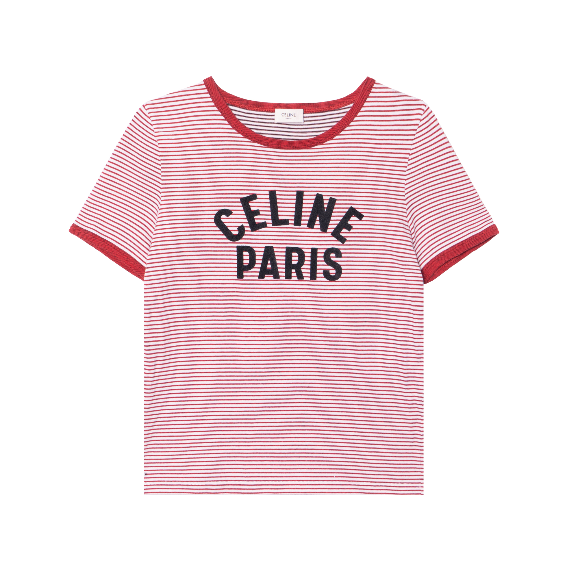(Women) CELINE Striped Letter Print Pink Short Sleeve T-Shirt SS22  Tee 2X855495J-01RA