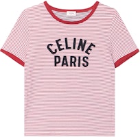 (Women) CELINE Striped Letter Print Pink Short Sleeve T-Shirt SS22 Tee 2X855495J-01RA (Women) CELINE Striped Letter Print Pink Short Sleeve T-Shirt SS22 Tee 2X855495J-01RA