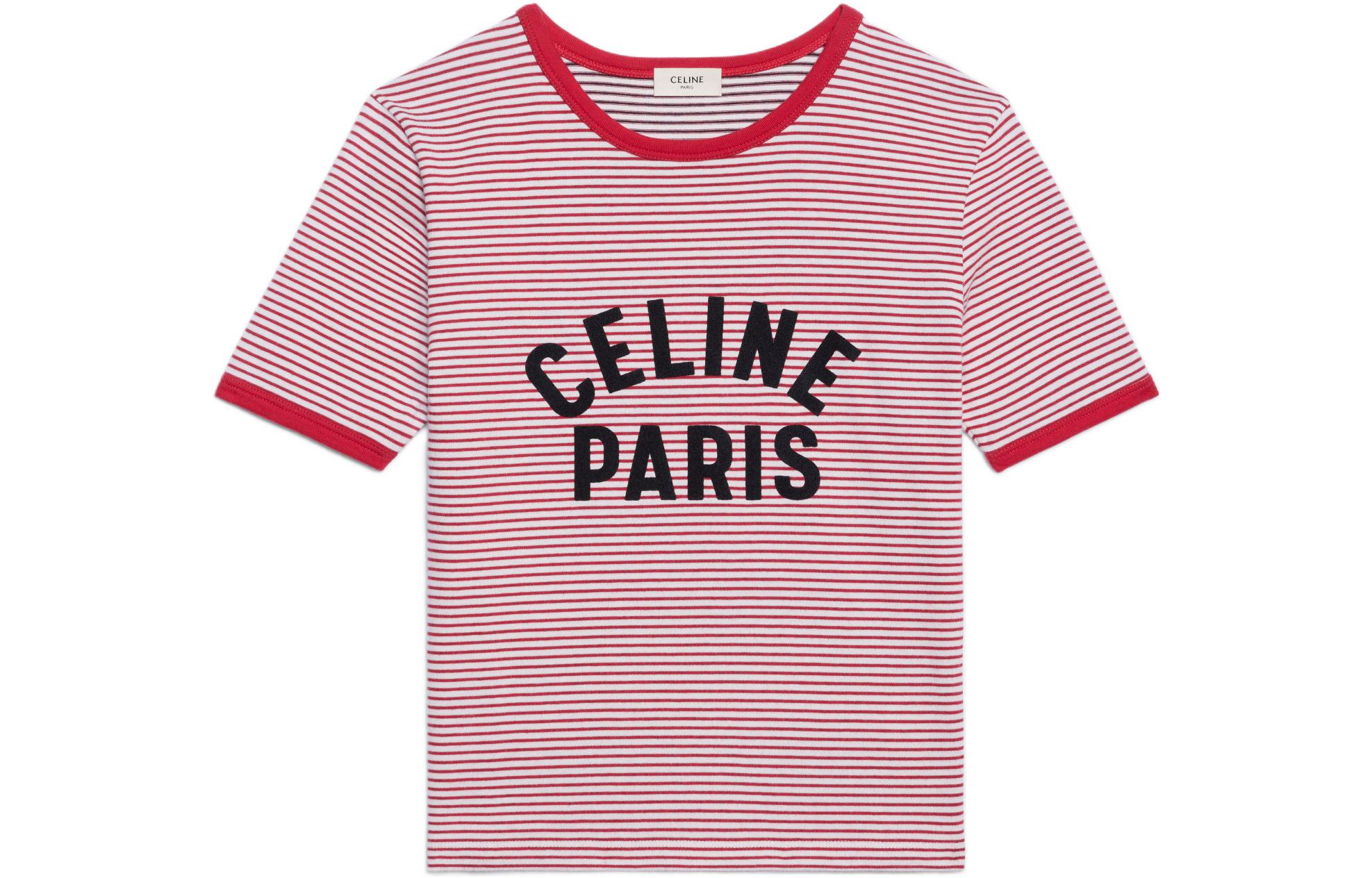 Order (W) CELINE Kaos Pendek Pink Stripe Letter Print SS22 Tee 2X855495J-01RA