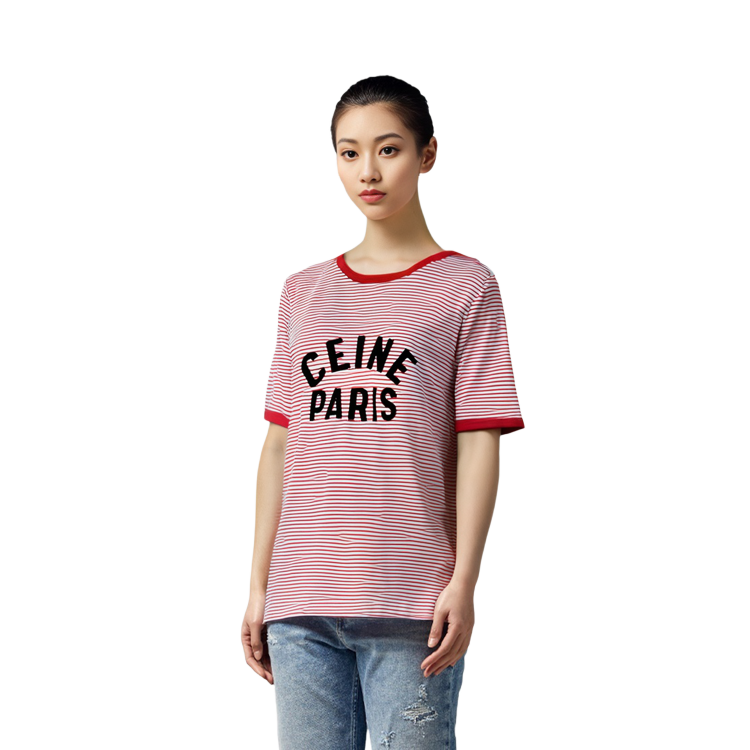 Purchase (W) CELINE Kaos Pendek Pink Stripe Letter Print SS22 Tee 2X855495J-01RA