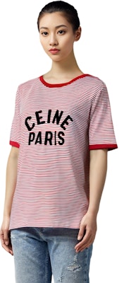 (W) CELINE Kaos Pendek Pink Stripe Letter Print SS22 Tee 2X855495J-01RA Purchase (W) CELINE Kaos Pendek Pink Stripe Letter Print SS22 Tee 2X855495J-01RA