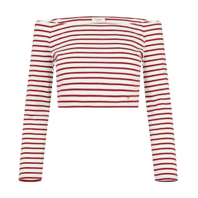 (Women) CELINE Striped Off-Shoulder Knit Long Sleeve Tee SS22 - Burgundy. 2X95A314P