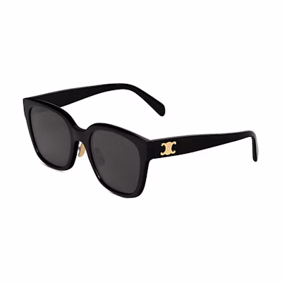 (Women) CELINE TRIOMPHE 05 Square Black Sunglasses with Logo Temple. 4S222CPLS-38NO