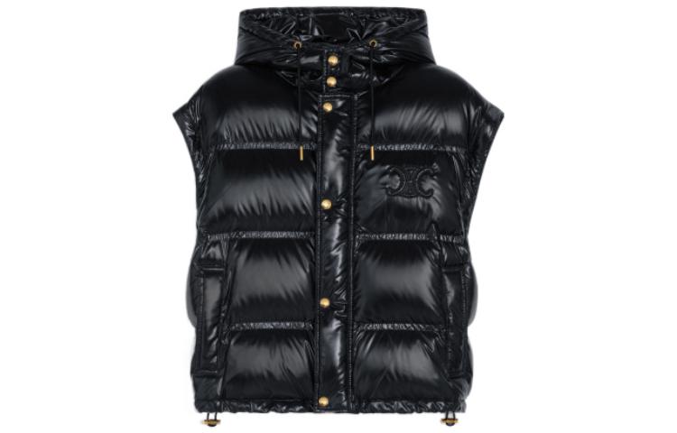 Shop (Women) CELINE Triomphe  Black Detachable Sleeve Hoodie Jacket. 2W661595K-38NO