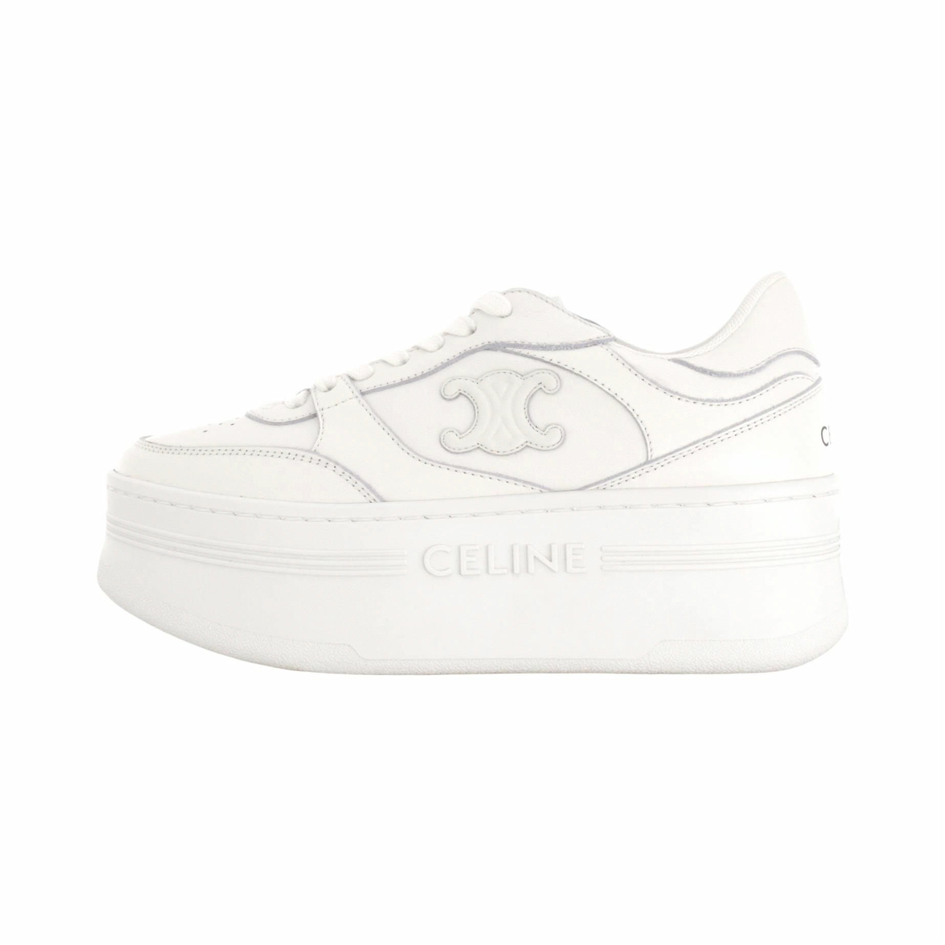 (Women) CELINE Triomphe Calfskin Lace-Up Low-Top Sneakers Optical White Womens. 366475189C.01OP