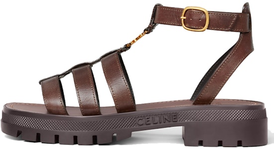 CELINE Triomphe小牛皮搭扣平底時尚涼鞋 女款 棕色 Buy CELINE Triomphe小牛皮搭扣平底時尚涼鞋 女款 棕色