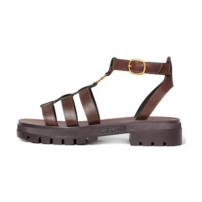 (W) CELINE Triomphe Cuir Flat Sandal 'Brown Buckle'