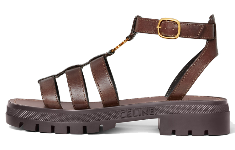(Women) CELINE Triomphe Cuir Flat Sandal 'Brown Buckle' 352463778C.19DK