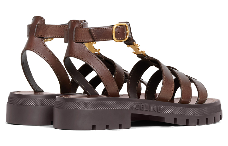 Shop (W) Sandalia Plana CELINE Triomphe Cuir 'Hebilla Marrón'. 352463778C.19DK