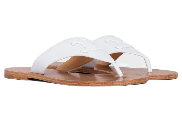 (W) CELINE Triomphe Flat Sandal 'White Leather' 圖 3