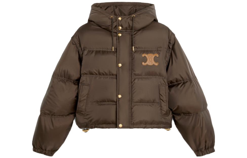 (Women) CELINE Triomphe FW23 Logo Fleece Hoodie Jacket Women’s Short Coat Chocolate. 2W661901V-19CO