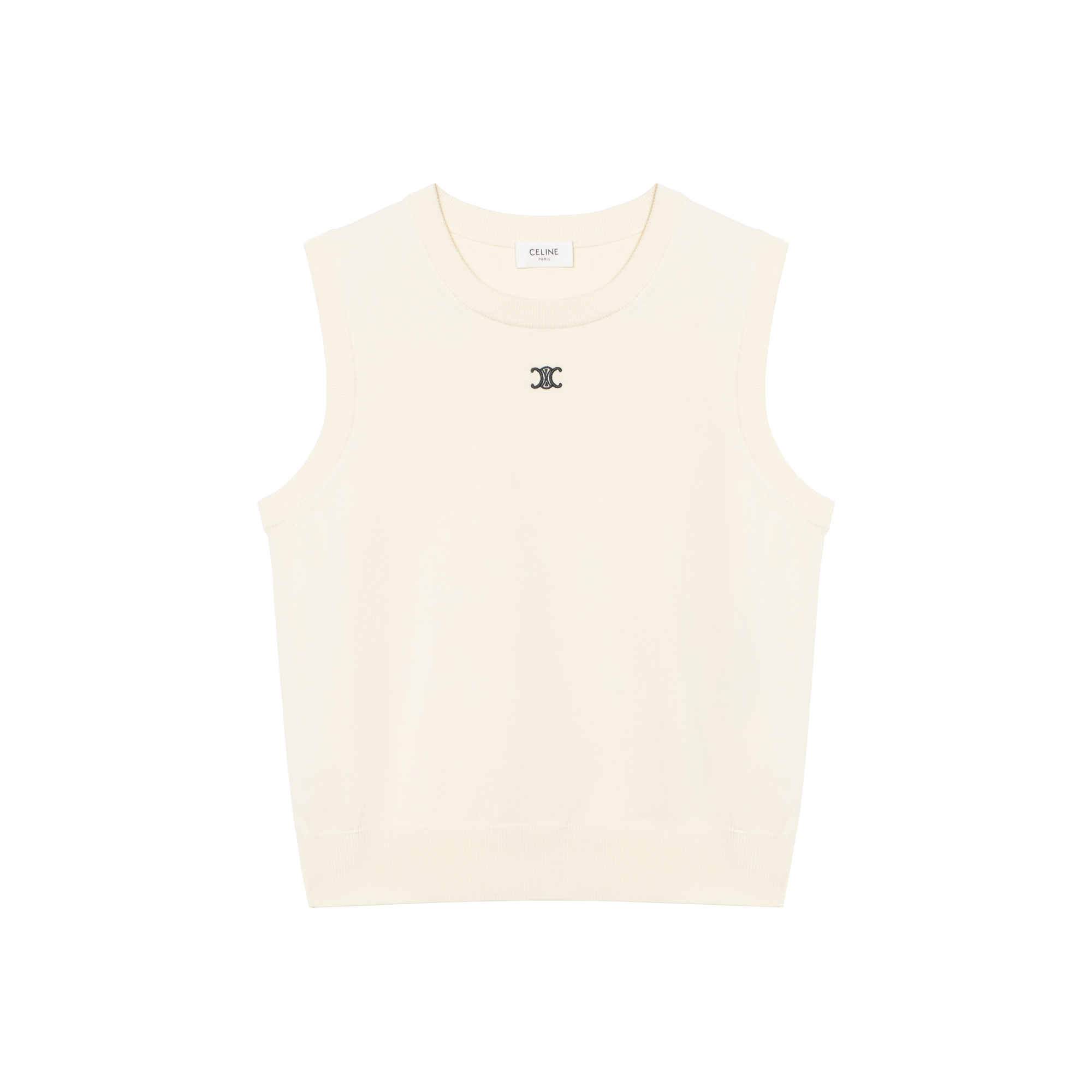 (Women) Celine Triomphe FW25 Wool Ribbed Vest with Patches Women’s RX0I70100-01OW