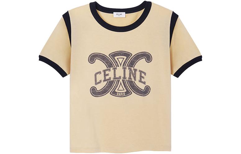 (Women) CELINE Triomphe Logo Print Yellow T-Shirt  FW22. 2X58B671Q-11BJ