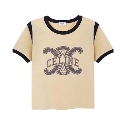 (Women) CELINE Triomphe Logo Print Yellow T-Shirt FW22. 2X58B671Q-11BJ