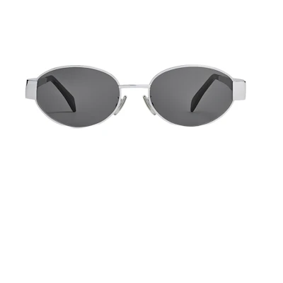 (Women) CELINE Triomphe Metal Oval Sunglasses Smoke Grey UV Protection for Women. 4S235CMLB-36SM