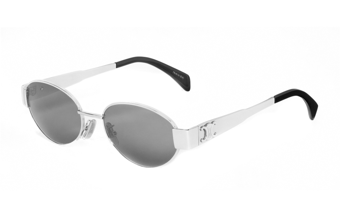 Lookbook (W) CELINE Triomphe金屬橢圓太陽眼鏡煙燻灰女款UV防曬墨鏡 4S235CMLB-36SM