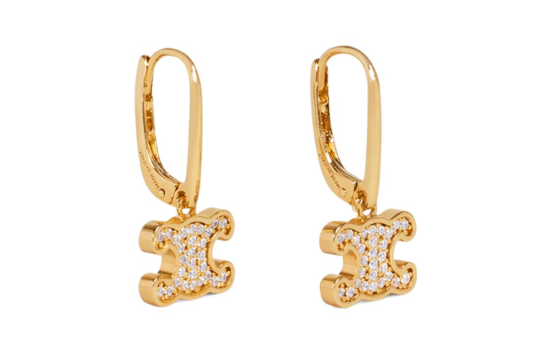 Lookbook (Women) CELINE Triomphe Rhinestone Gold-Finish Brass Crystal Earrings for Women. 460GC6BZI.35OR