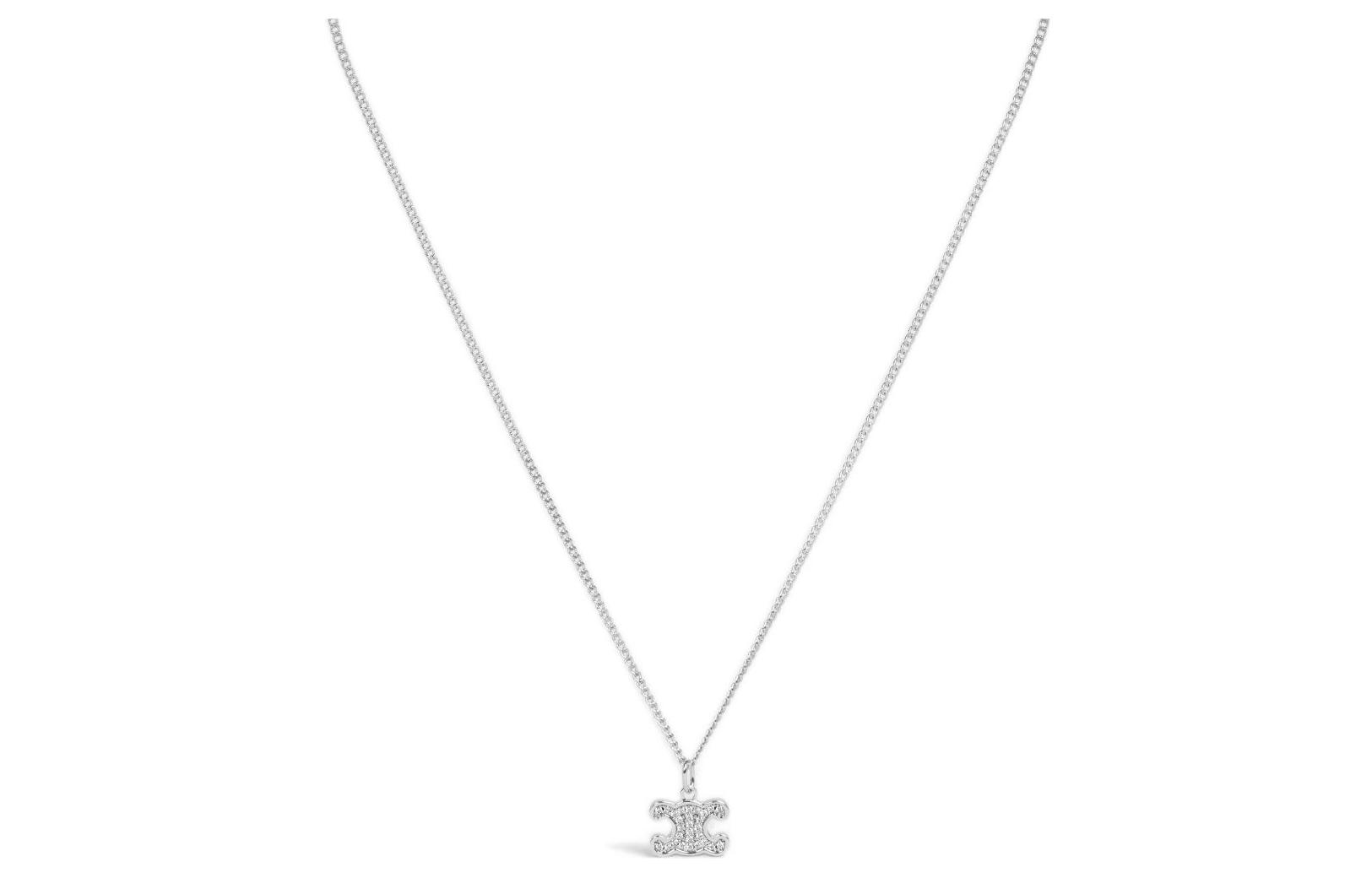 (Women) CELINE TRIOMPHE Rhinestone Logo Letter Brass Necklace Silver - . 460GB6BZI.36SI