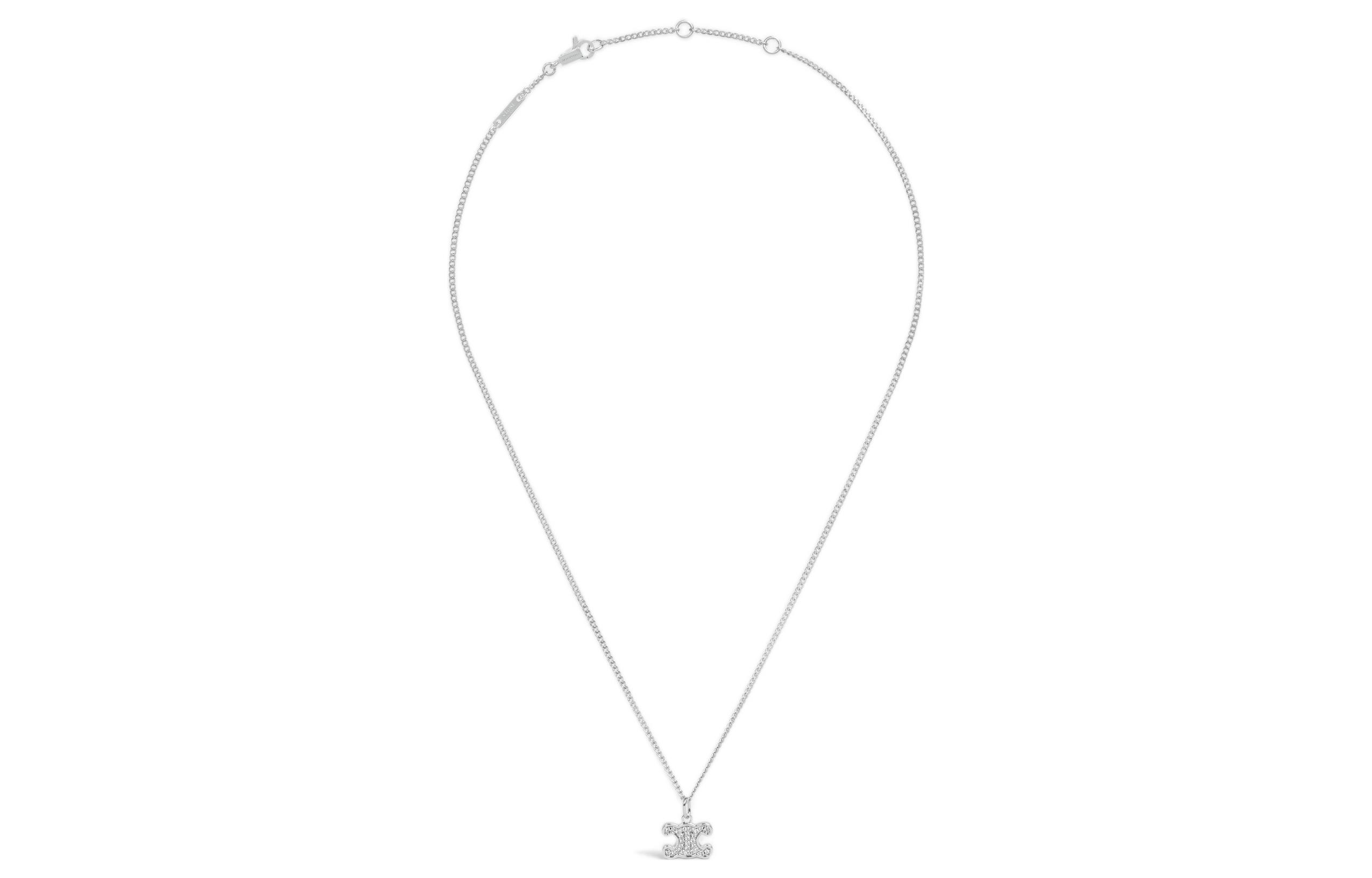 Lookbook (W) 셀린느 트라이엄프 로고 크리스탈 목걸이 실버 브라스. 460GB6BZI.36SI