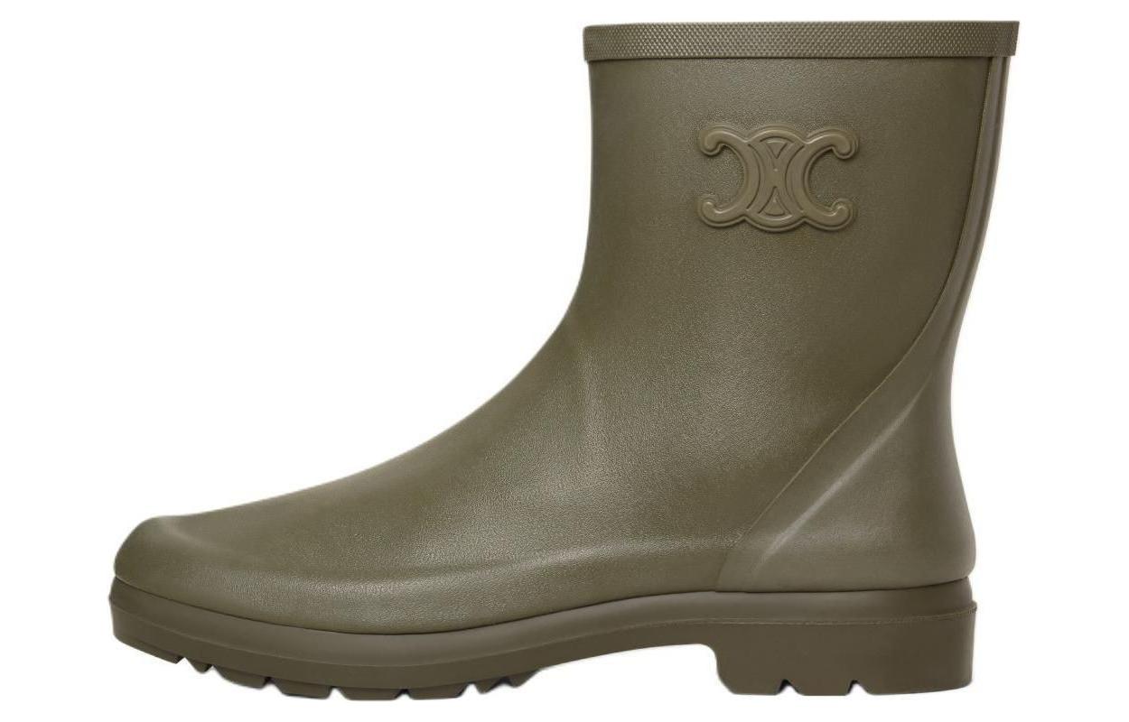 (Women) CELINE Triomphe Rubber Logo Rain Boots Green. 360117001C.15KH