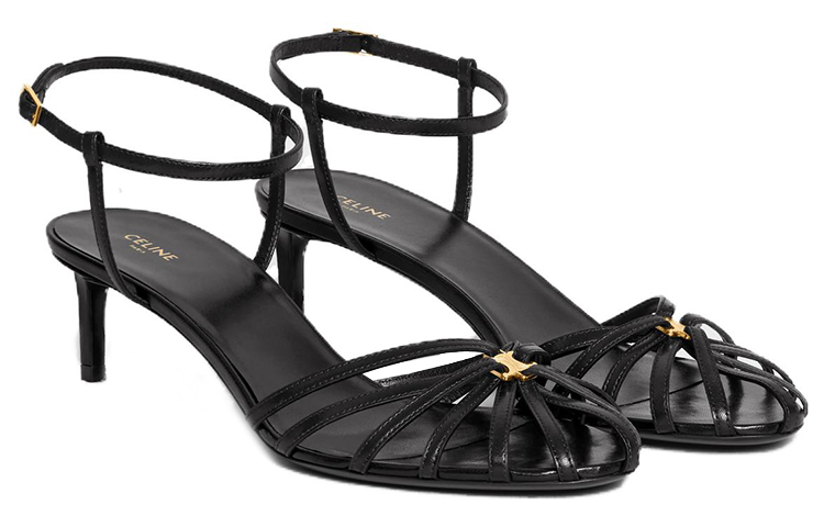 (W) CELINE Triomphe Sandal 'Black with Gold Hardware' 圖 2