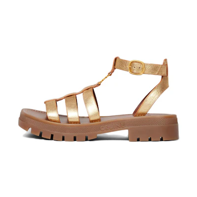 (W) CELINE Triomphe Sandal 'Metallic Gold Block Heel'
