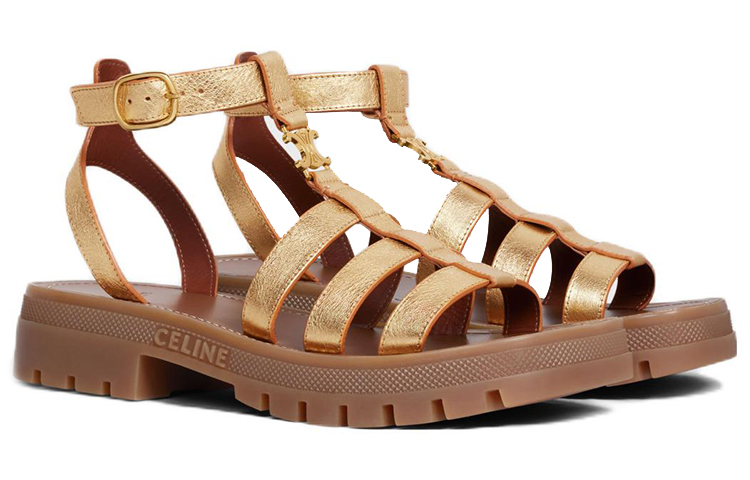 (W) CELINE Triomphe Sandal 'Metallic Gold Block Heel' 圖 3