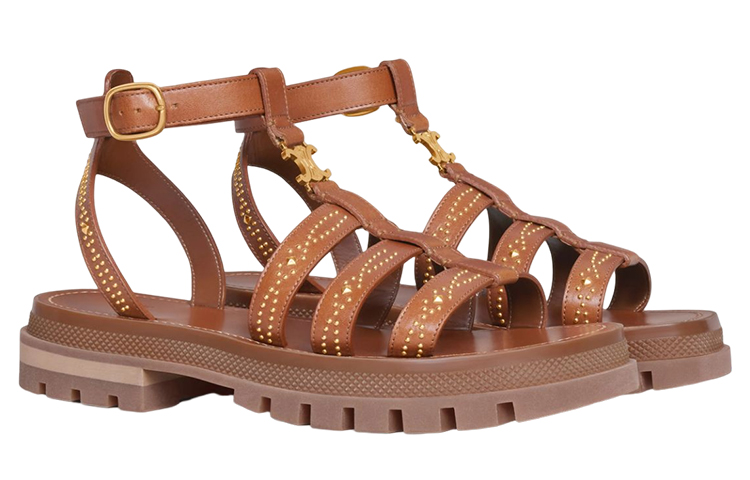 Order CELINE Triomphe 小牛皮飾釘涼鞋 女款 黃褐色