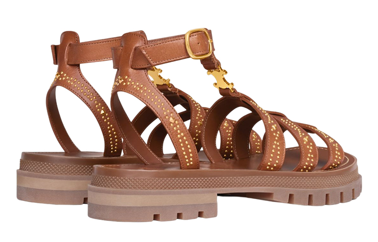 Lookbook CELINE Triomphe 小牛皮飾釘涼鞋 女款 黃褐色