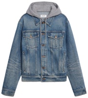 (Women) CELINE Washed Blue Patchwork Denim Hooded Jacket. 2Q374930F-07UW (Women) CELINE Washed Blue Patchwork Denim Hooded Jacket. 2Q374930F-07UW