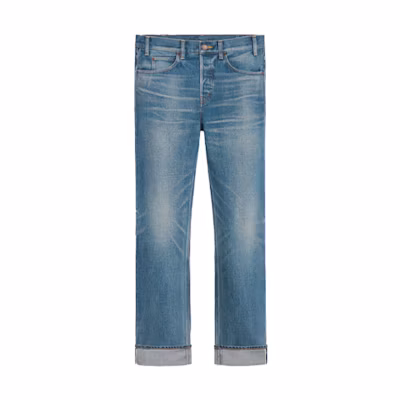 (Women) CELINE Washed Casual Blue Denim Jeans 2N213945F-07UW