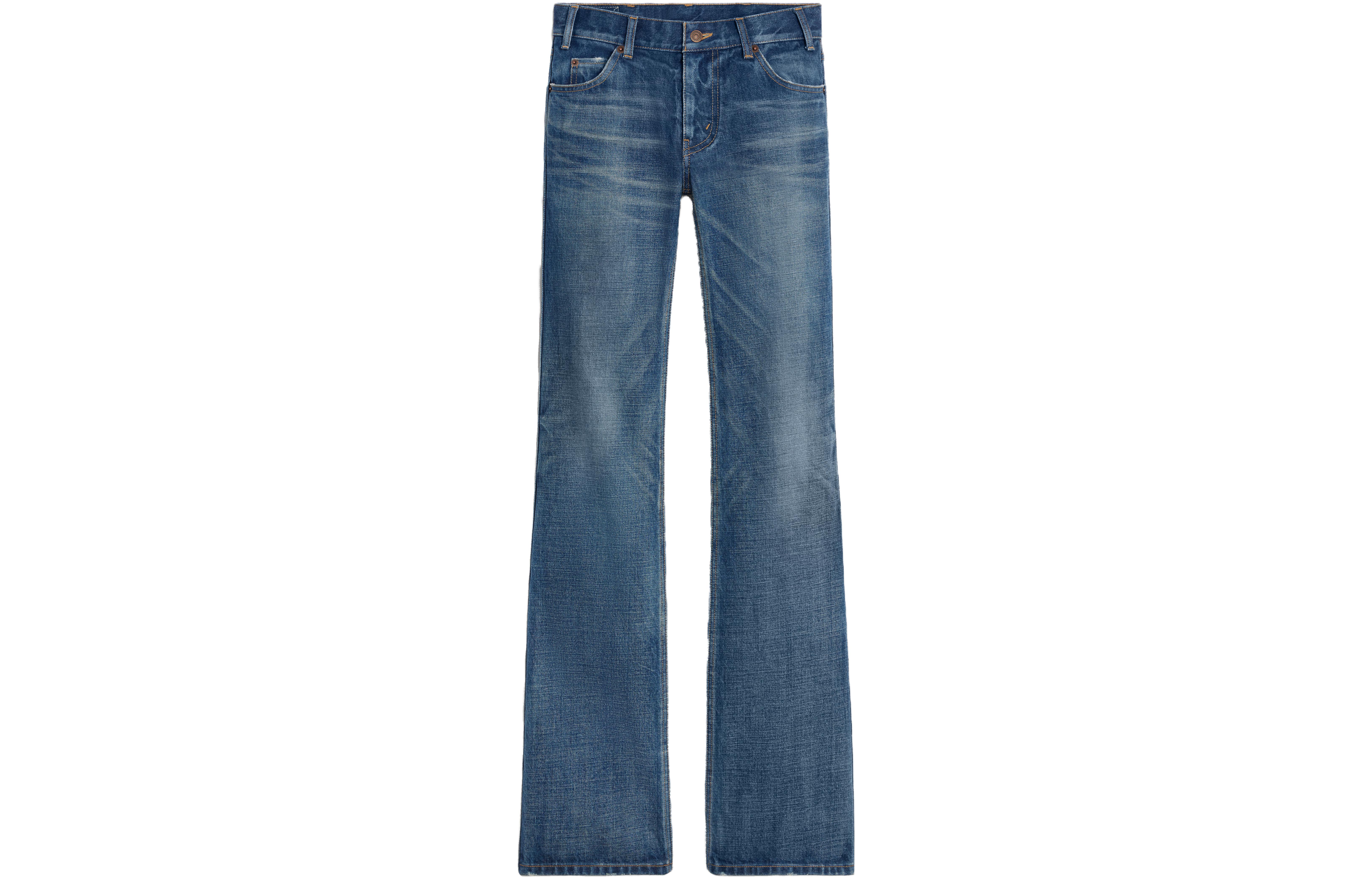 Order (Women) CELINE Washed Flared Denim Jeans for Women - Dark Blue with Zip Pockets. 2N42A365M-07DU